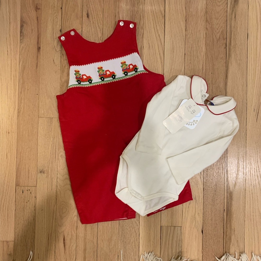 NWT. 4-6month Unisex holiday jumper with coordinating shirt